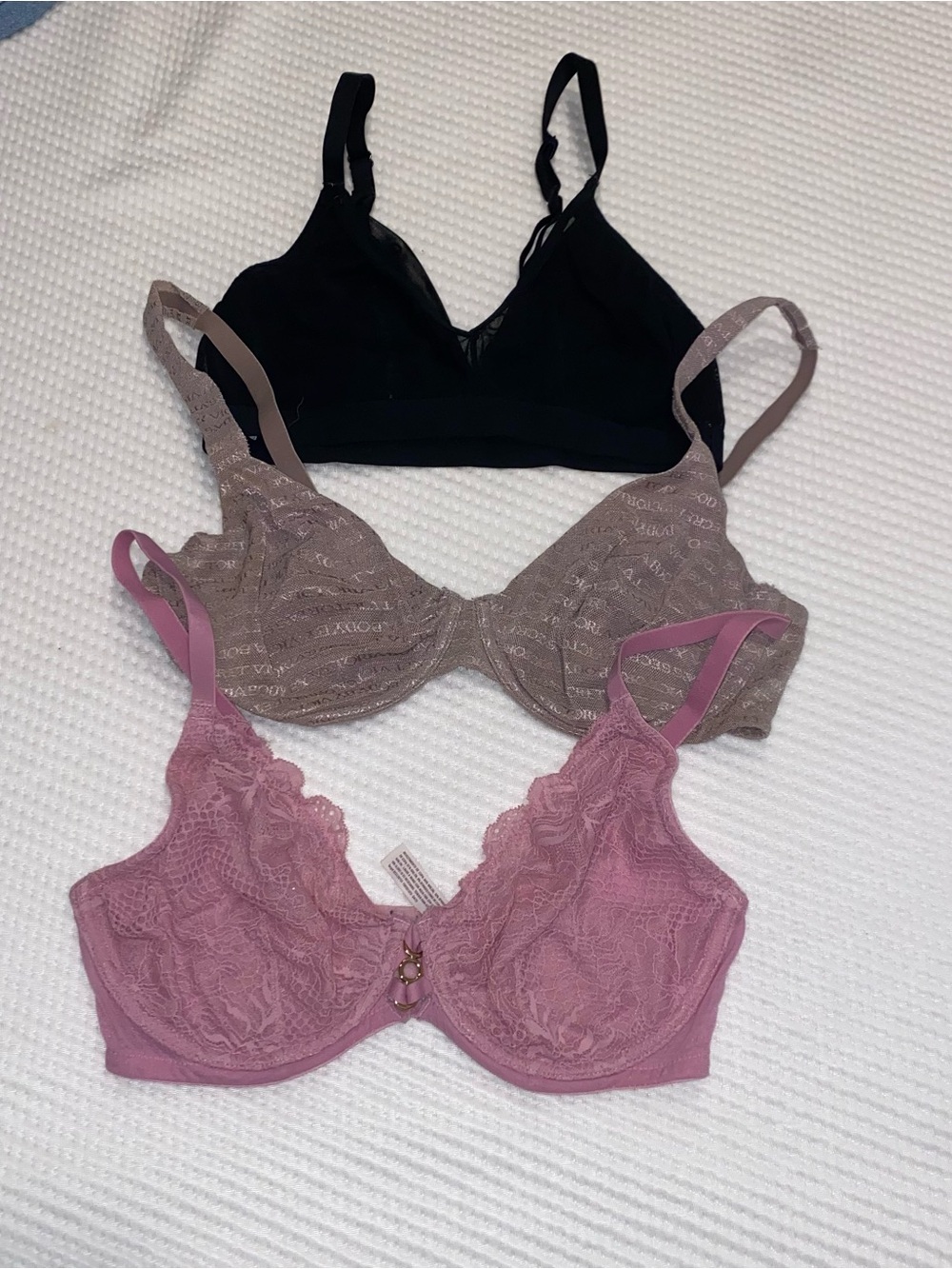 Auden Lace Underwire Bra Trio in Black, Taupe, and Dusty Pink